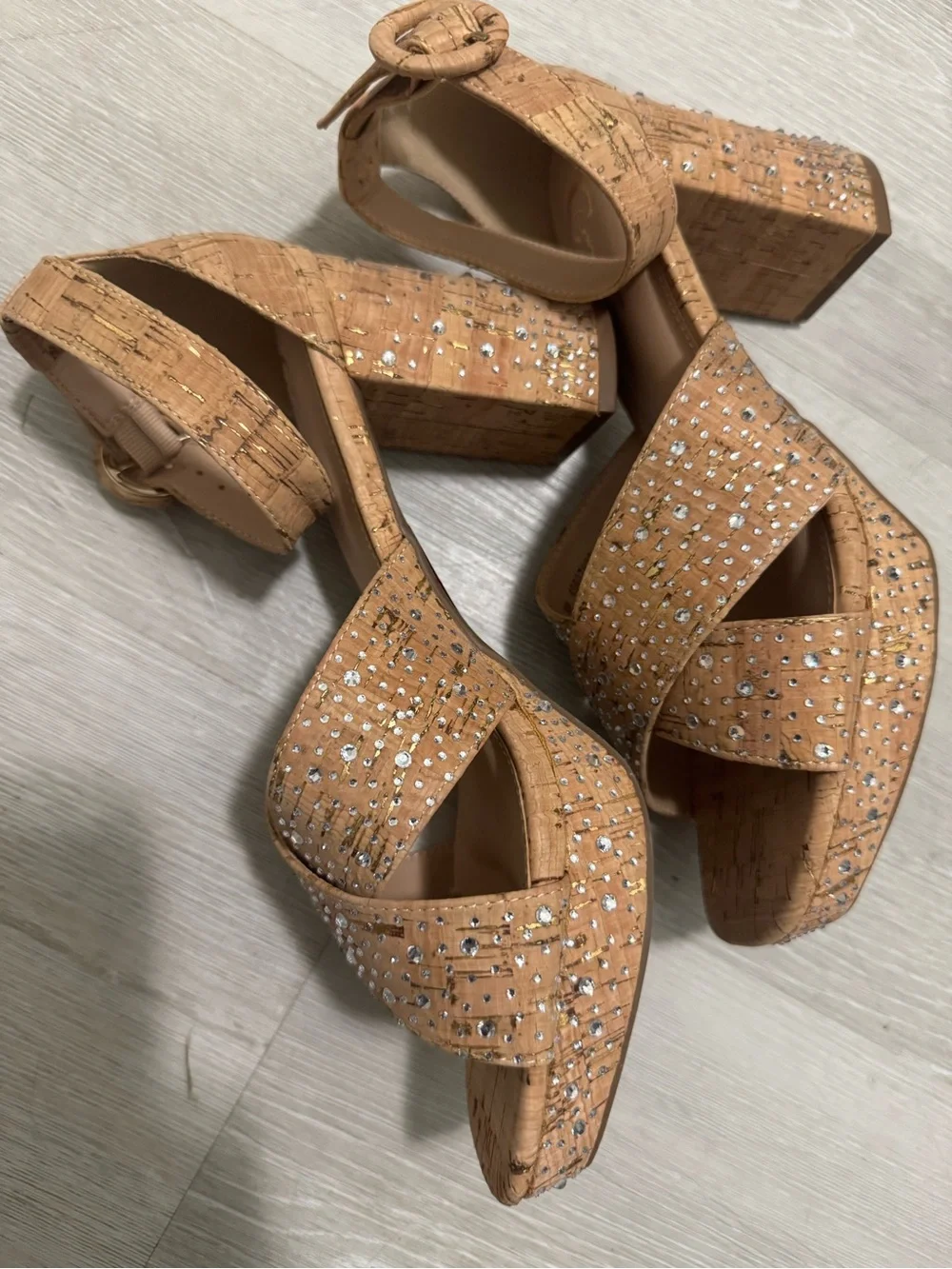 Comfort Est 1946 Cork Wedge Sandals in Tan with Crystal Accents